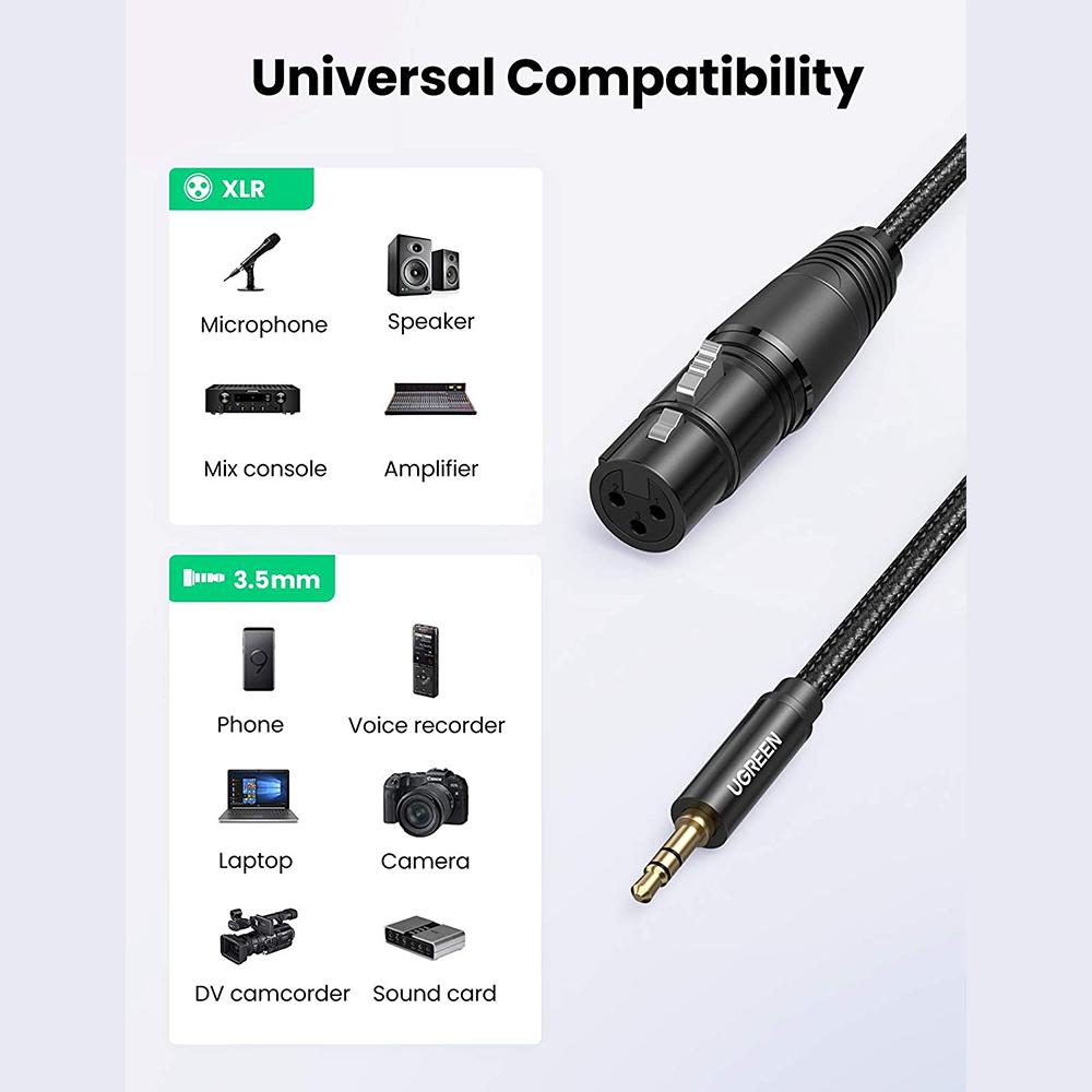 UGREEN Audio Cable Jack 3.5mm Male to XLR Female 1m - Black AV182 20763