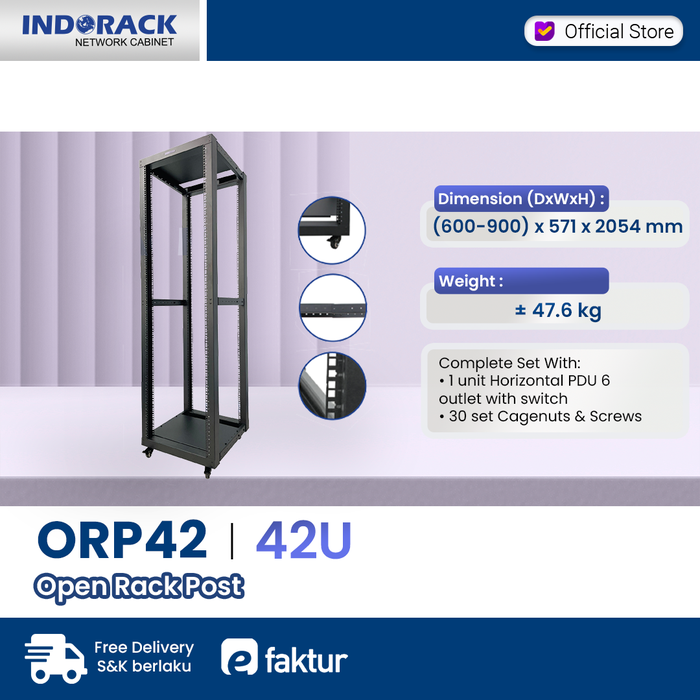 Promo Indorack ORP42 Open Rack Post 42U Rak Server Adjustable Depth ...