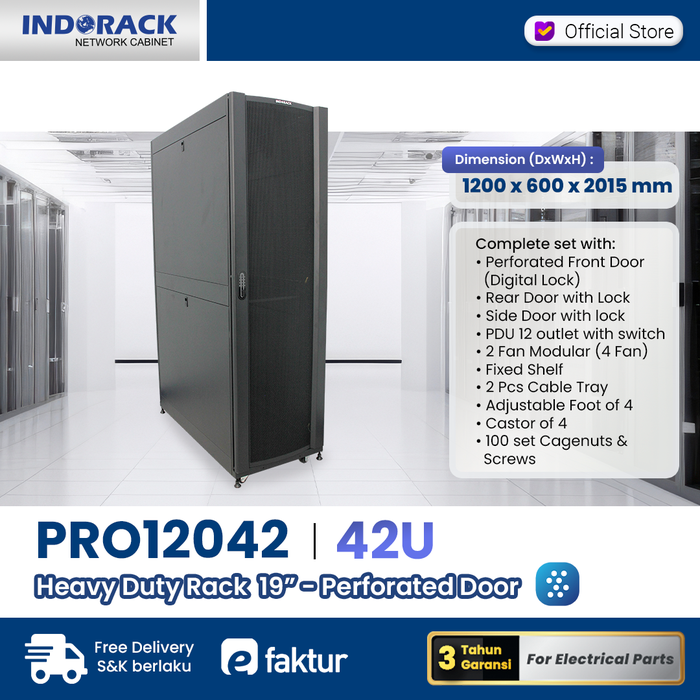 Promo Indorack PRO12042 Heavy Duty Rack 42U Depth 1200mm PRO Series ...
