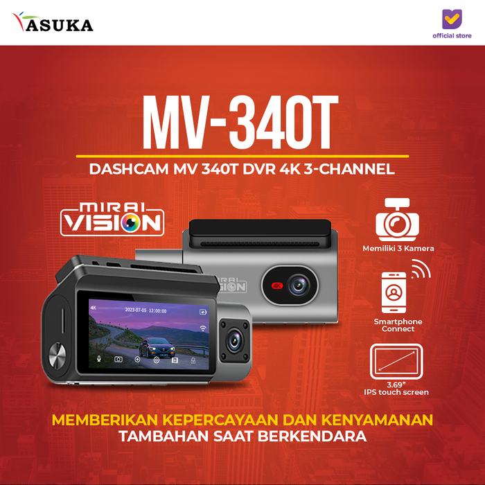 Gambar Mirai Vision Dashcam MV 340T DVR 4K 3-Channel Garansi Resmi - MV-340T dari ASUKA CAR TV Kota Administrasi Jakarta Barat Tokopedia