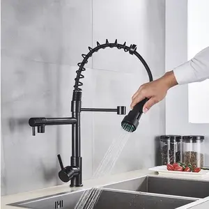 Kran pantry hitam stainless / Keran pantry panas dingin / kran tarik