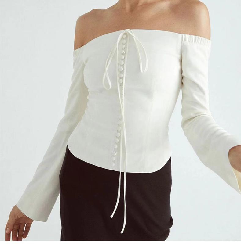 BLOUSE WANITA KOREA LENGAN PANJANG GAYA KPOP SEXY SUMMER PREMKIUM/BAJU KOREA MUSIM PANAS POLOS MODEL IKAT 3