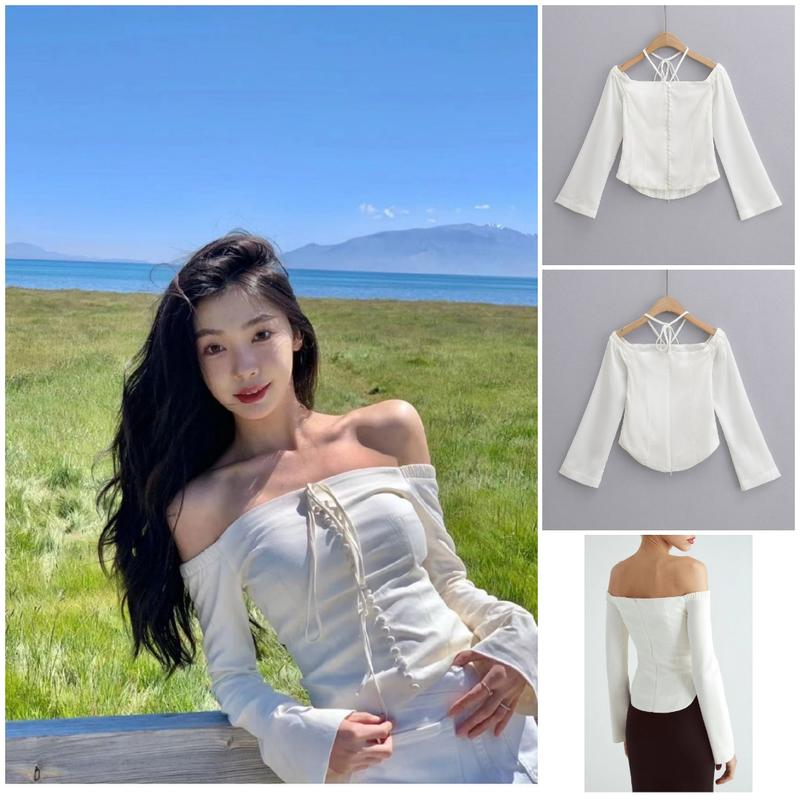 BLOUSE WANITA KOREA LENGAN PANJANG GAYA KPOP SEXY SUMMER PREMKIUM/BAJU KOREA MUSIM PANAS POLOS MODEL IKAT 0