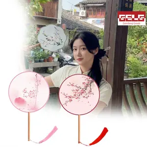 Kipas Sutra Klasik Motif Bunga Premium Kipas Kain Bulat Gaya China Kuno Kipas Tari