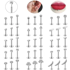 1 Pc 6/8/10MM Plug-In Style Stainless Steel Lip Labret Piercing Star Heart Cz Crystal Ear Helix Tragus Piercings Jewelry