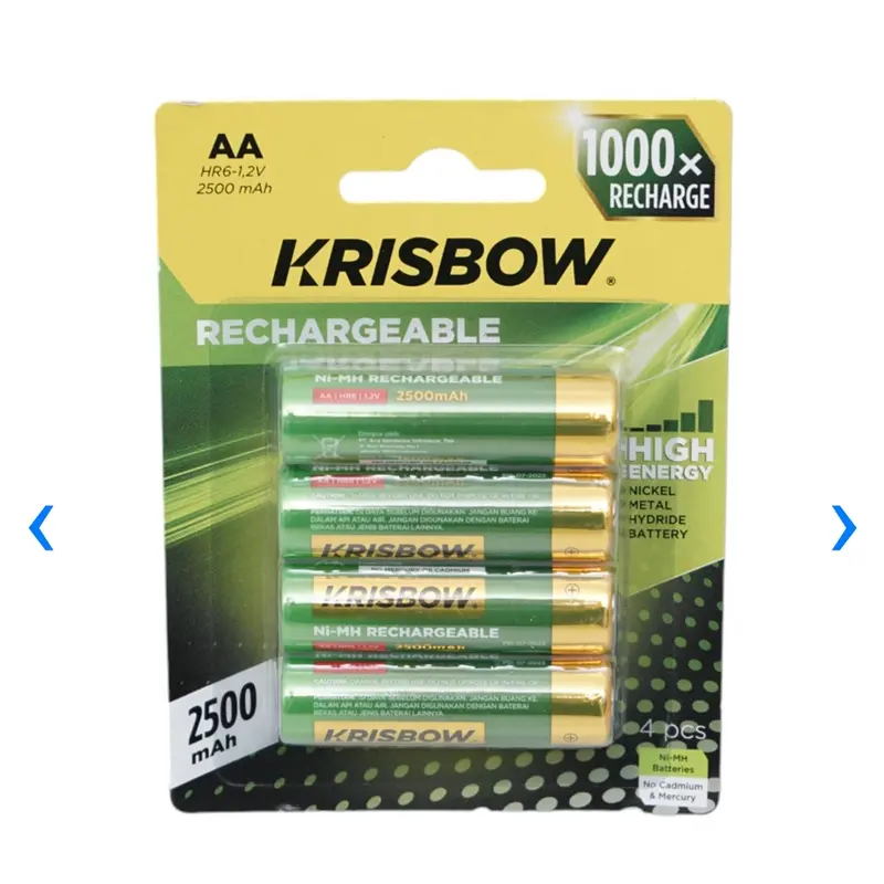 Krisbow Set Baterai Rechargeable Size Aa 2500 Mah 4 Pcs 1