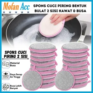 Spons Cuci Piring Bentuk Bulat 2 Sisi Kawat Dan Busa Pembersih Kotoran Gelas Cangkir Botol Serbaguna