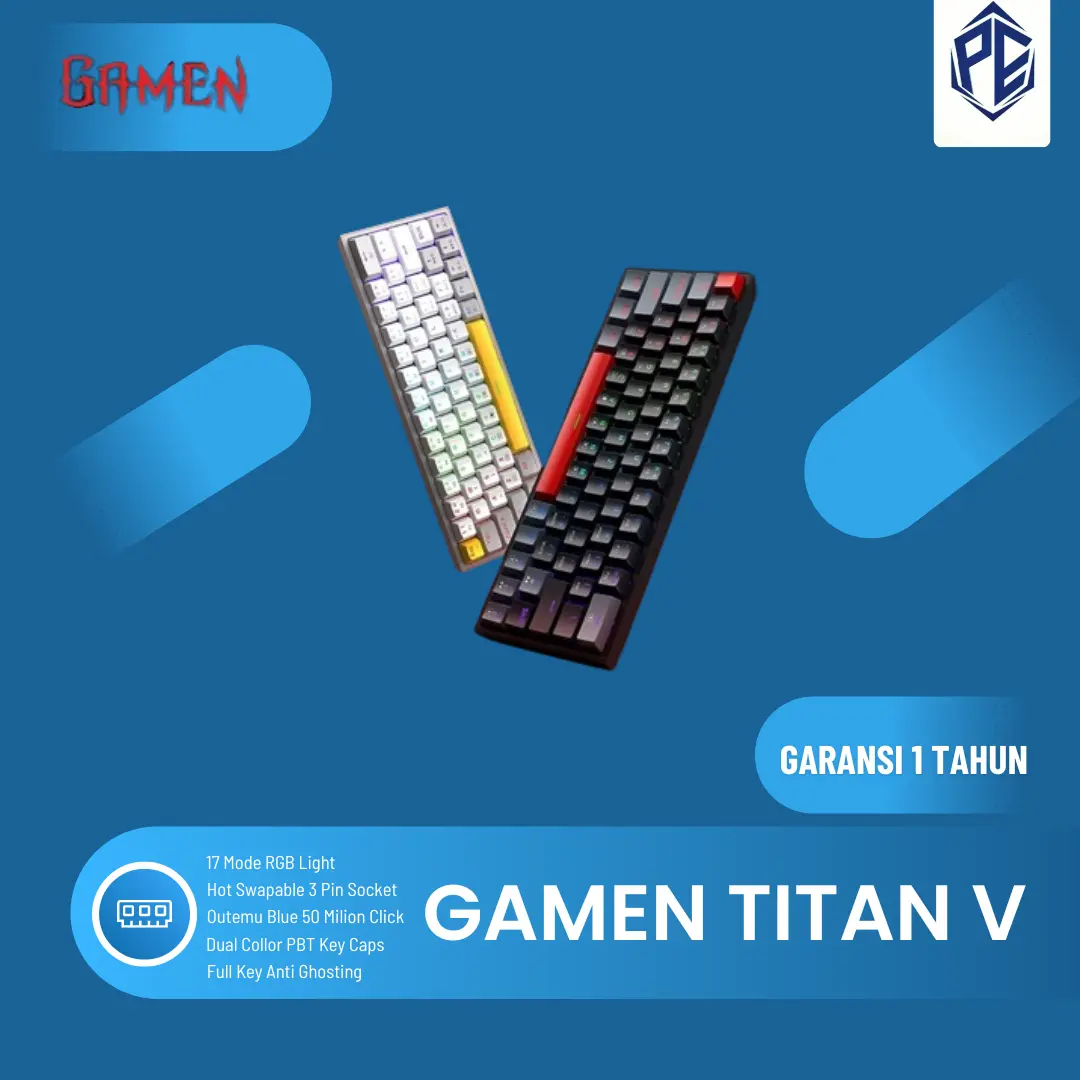Gamen Titan V Wired Gaming Keyboard 60% Mechanical Garansi Resmi