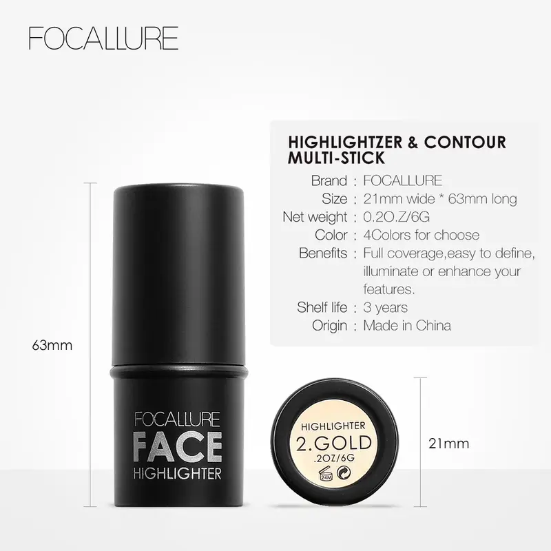 FOCALLURE HIGHLIGHTER CONTOUR STICK KOSMETIK WAJAH STIK PEWARNA PIPI SHIMMER FOCAL LURE CONTUR KONTUR 1