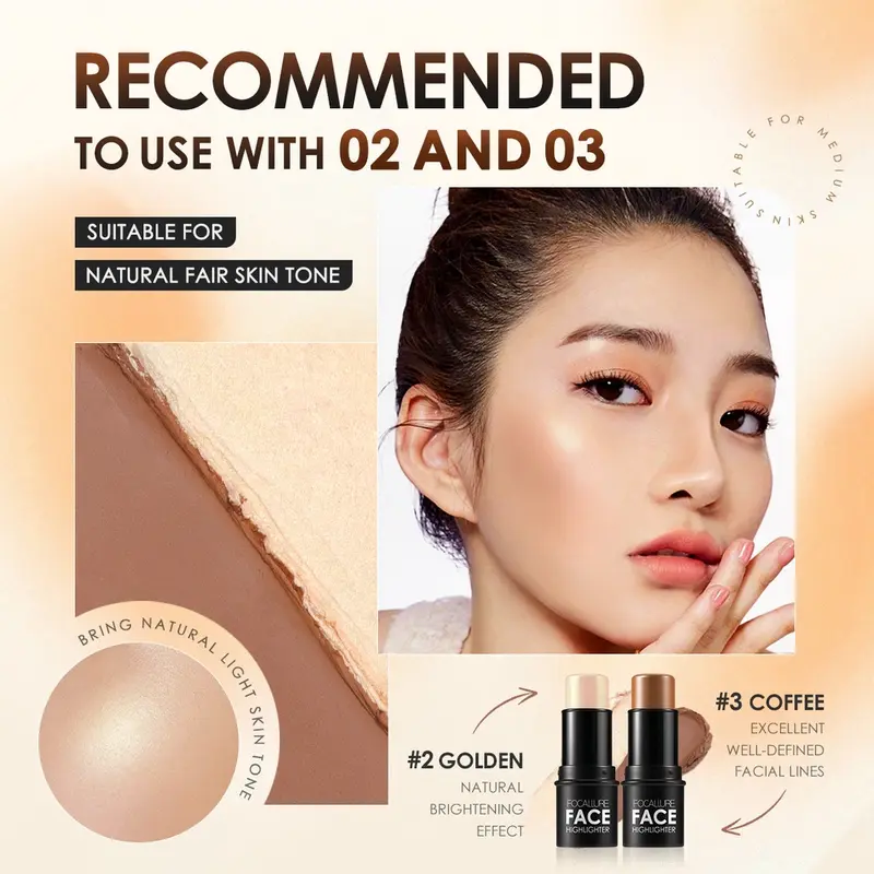 FOCALLURE HIGHLIGHTER CONTOUR STICK KOSMETIK WAJAH STIK PEWARNA PIPI SHIMMER FOCAL LURE CONTUR KONTUR 4