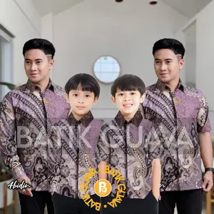 Kemeja Batik Couple Ayah dan Anak Laki-laki - Batik Guava - Motif MANGUN JIWO ungu / purple/ violet / taro / lilac / lavender - Baju batik pria lengan panjang