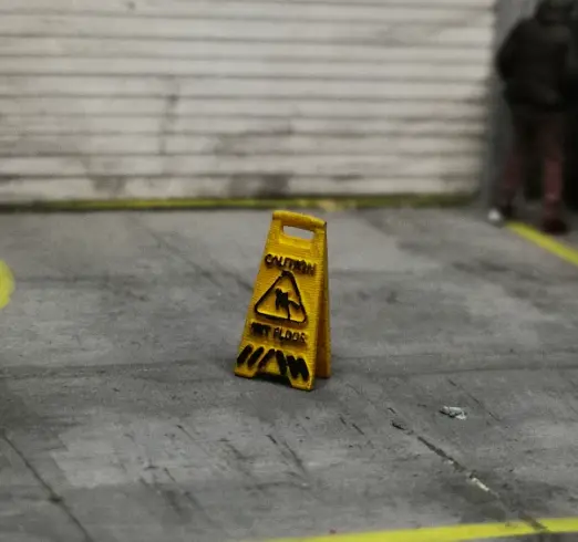 3D Receh Tanda Wet Floor Sign Wet Floor  Tanda Lantai Basah skala 1 64 Aksesoris Diorama Diecast miniatur