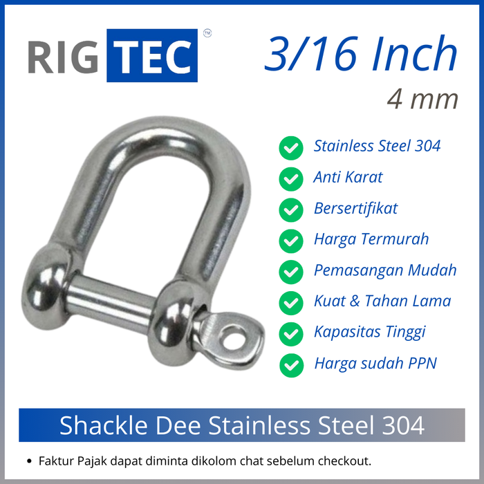 Gambar Shackle Dee Stainless Steel 304 4 mm 3/16 Inch RIGTEC dari RIGTEC OFFICIAL Kota Administrasi Jakarta Utara Tokopedia