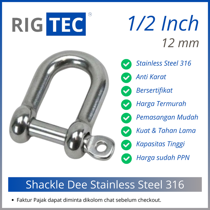 Gambar Dee Shackle / Segel Dee Stainless Steel 316 12 mm 1/2 Inch RIGTEC dari RIGTEC OFFICIAL Kota Administrasi Jakarta Utara Tokopedia
