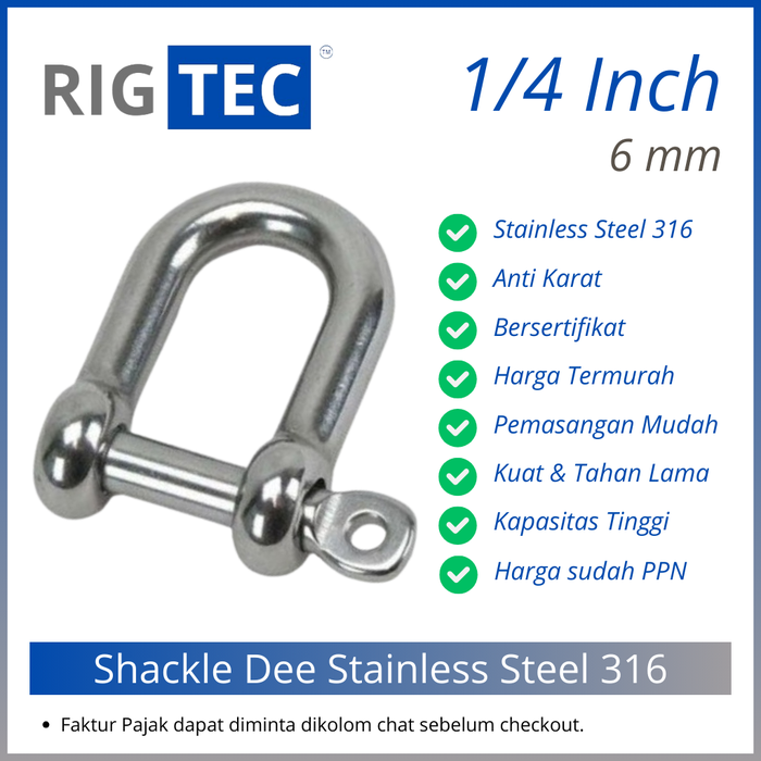 Gambar Dee Shackle / Segel Dee Stainless Steel 316 6 mm 1/4 Inch RIGTEC dari RIGTEC OFFICIAL Kota Administrasi Jakarta Utara Tokopedia