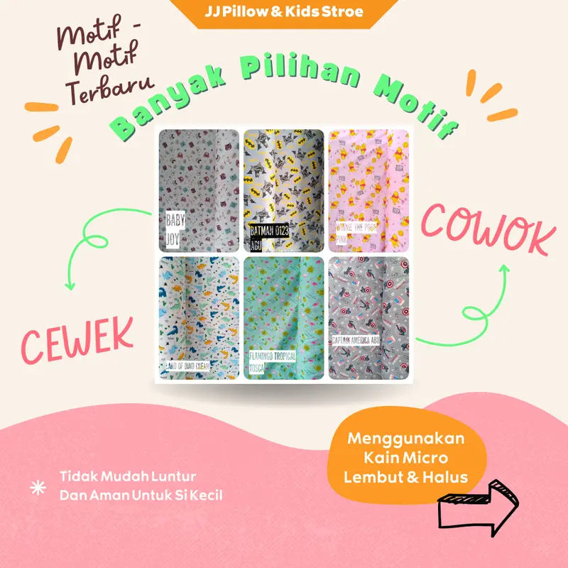 Sarung Bantal guling anak karakter motif anak Perempuan & Laki balita 1