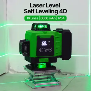 Laser Level 16 line Self Leveling 4D 16 Lines 6000mAh with Remote garis laser hijau LCD digital