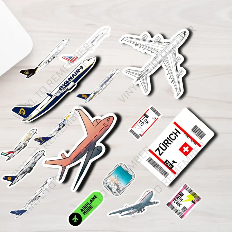 Stiker Pack Desain Tiket Negara Dan Pesawat Penerbangan Boeing Ryan Air Emirates Dll Travel Air plane Country Airplane Plane Flight Sticker Anti Air Kulkas Jurnal DIY Diary Lucu 0
