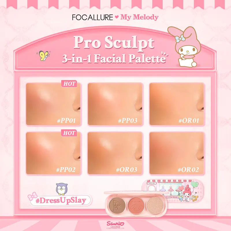 FOCALLURE X Sanrio #DressUpSlay Pro Sculpt 3-in-1 Facial Palette FA-F45 3