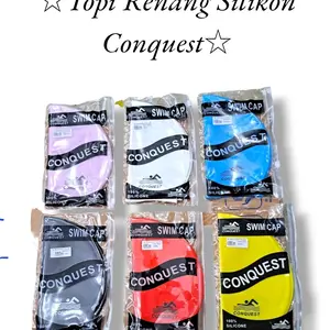 Topi renang Dewasa Bahan Silikon Merk Conquest Tanpa Kuping