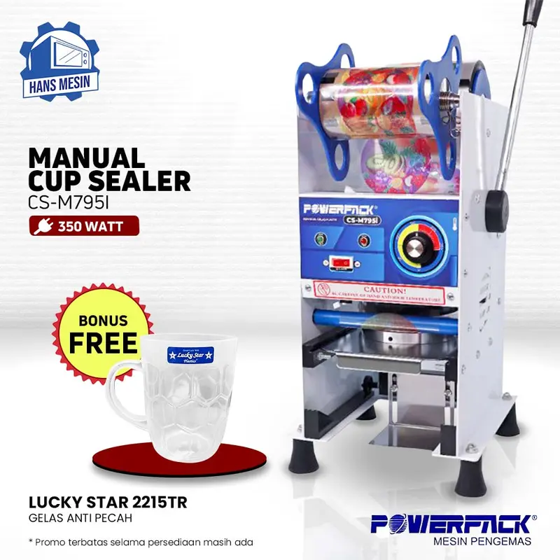Cup sealer khusus gelas 22 oz POWERPACK CS M795 i Mesin Listrik jual 0