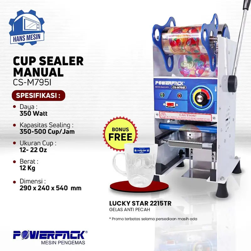 Cup sealer khusus gelas 22 oz POWERPACK CS M795 i Mesin Listrik jual 1