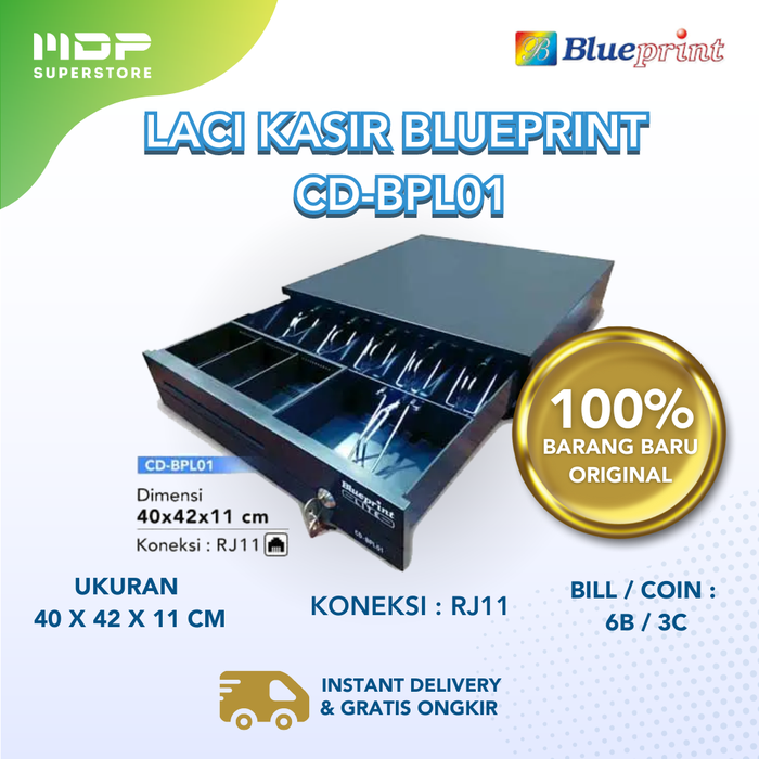 Gambar CASH DRAWER / LACI KASIR / LACI UANG BLUEPRINT CD-BPL01 40x42x11 Cm dari mdpsuperstore Kota Palembang Tokopedia