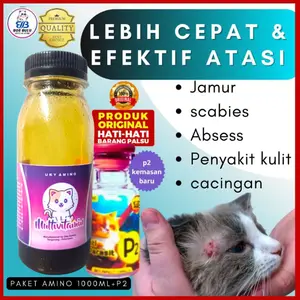 p2 paket vitamin obat jamur cacing kutu koreng scabies kucing 100ml