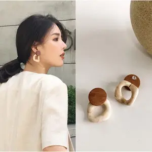 reva-Anting Tusuk Retro Akrilik Vintage Stylish Marble Kayu Ala Untuk Wanita