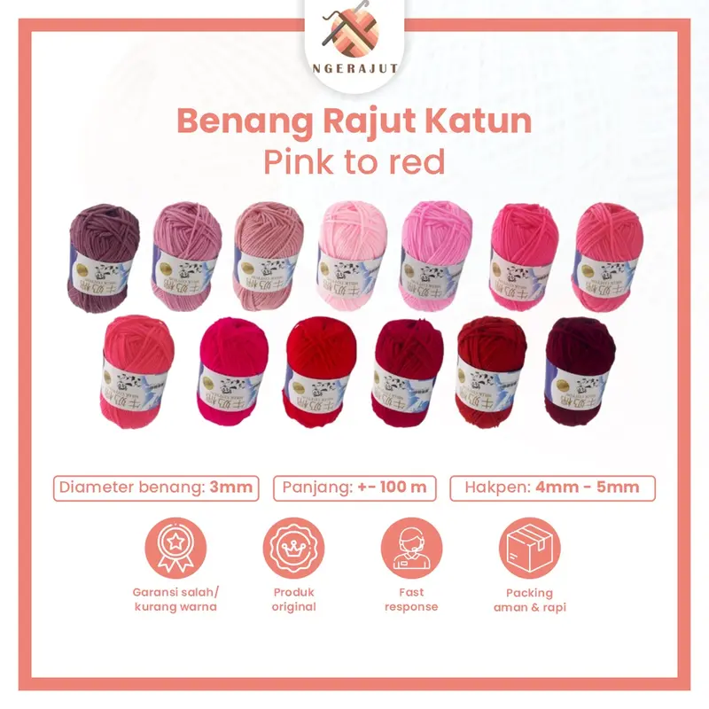Benang Rajut Katun Milk Cotton - Varian Warna Pink Merah 1 0