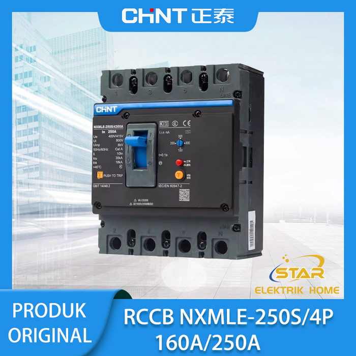 Jual RCCB MCCB CHINT NXMLE-250S/4300 4P 160A 250A 35kA Leakage Protect ...
