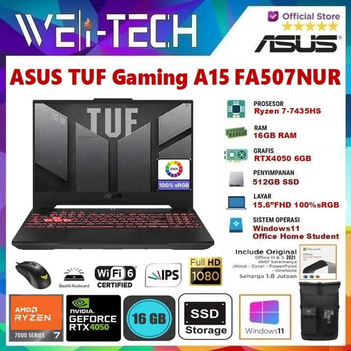 ASUS TUF Gaming A15 FA507NUR Ryzen 7-7435HS RTX4050 512GB 15.6"FHD W11 OHS 0