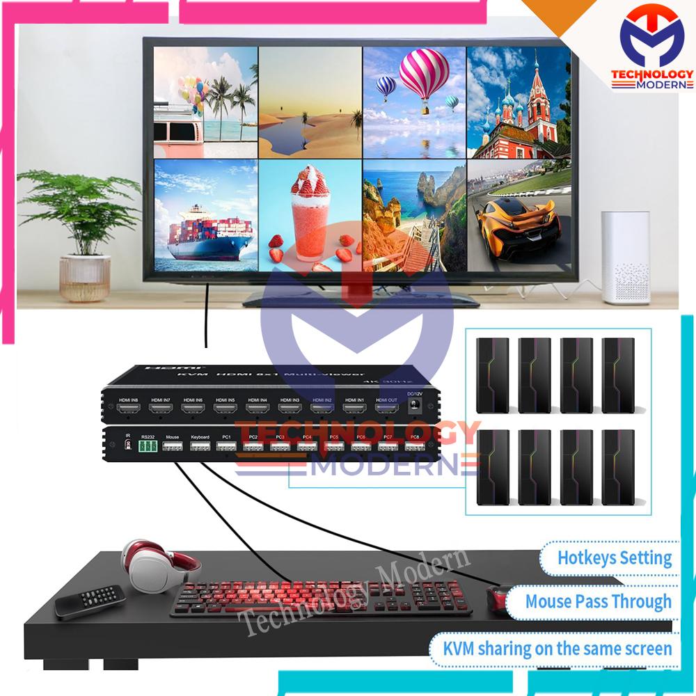 4K KVM Multiviewer 8x1, 6x1, 4x1 Seamless Switching Support Mouse & Keyboard