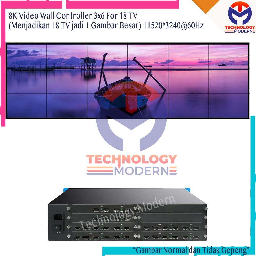 8K Video Wall Controller 3x6 Untuk 18 TV dengan resolusi tinggi 11520x3240@60H (Gambar normal dan tidak gepeng)