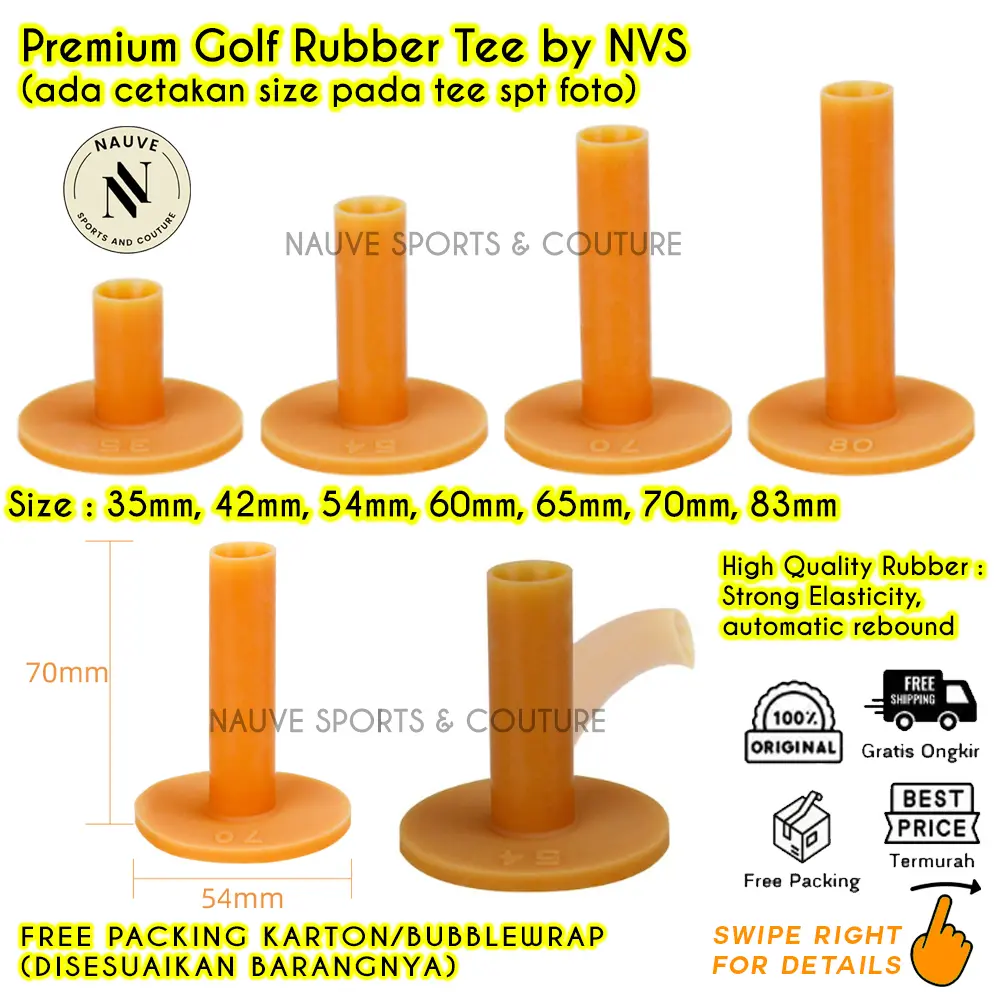 Rubber Tee Golf Karet White Brown Original NVS Alas Tee Karet Driving Size 35–83mm Putih Coklat