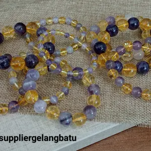 Gelang Ametrine Amethyst Citrine Batu natural kuning ungu 6, 8, 10, 12, 14mm Crystal Healing