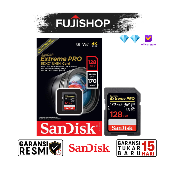 Gambar Sandisk Extreme Pro SDXC UHS-I 128GB 170MB/s dari FUJISHOPid Kota Administrasi Jakarta Pusat Tokopedia