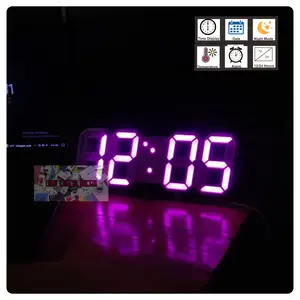 Jam Digital LED 3D suhu tanggal futuristik dinding desk meja modern