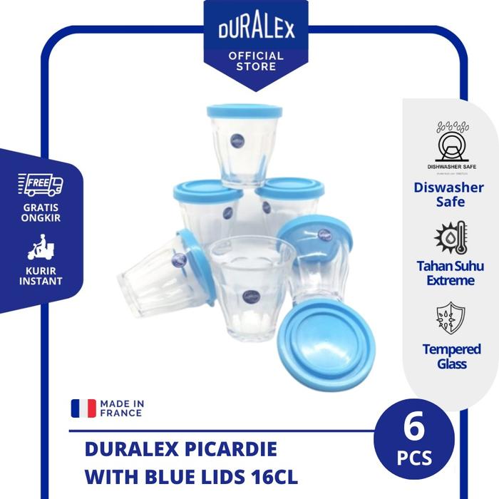 Gambar Duralex Picardie Glass 160ml Set of 6 pcs - with Blue Lids dari Duralex Indonesia Kota Administrasi Jakarta Barat Tokopedia