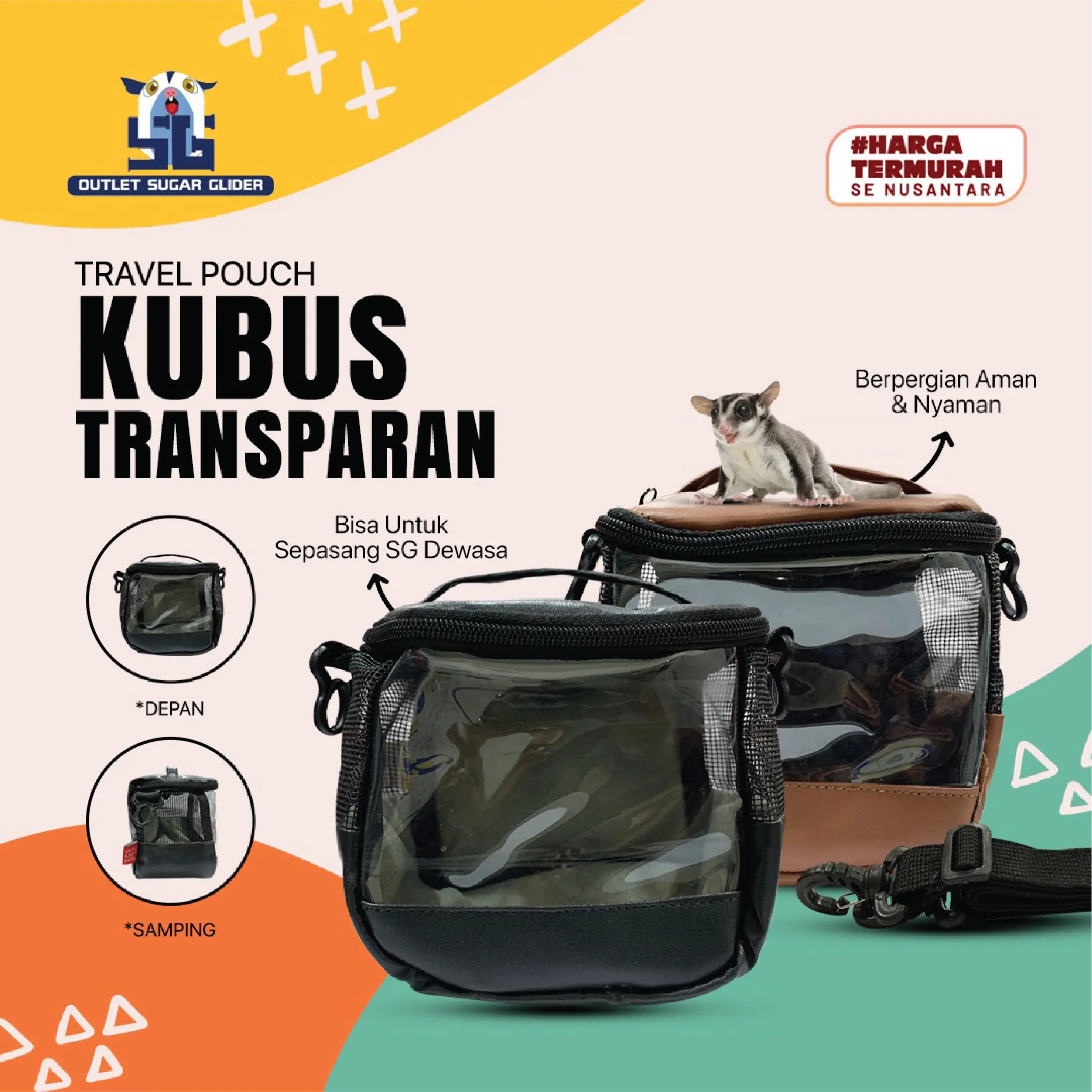 TRAVEL POUCH TAS SUGAR GLIDER MODEL KUBUS TRANSPARAN  / TUPAI TERBANG / HAMSTER