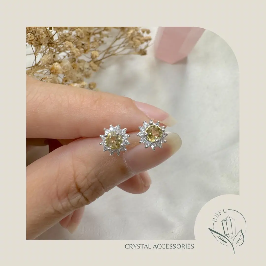 Anting Batu Crystal  Bungga Keliling Zircon