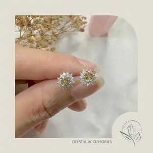 Anting Batu Crystal  Bungga Keliling Zircon
