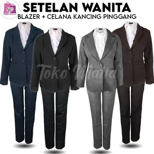 Sepaket Blazer Kerja Celana Formal Wanita Setelan Jas Kantoran Cewek Celana Dasar Panjang Slimfit Premium One Set Blazer Bawahan Perempuan Bahan Woll Jumbo Big size Ld 90 100 110 120
