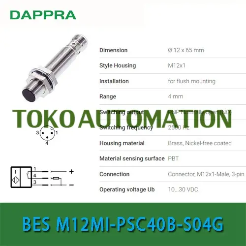 BES M12MI-PSC40B-S04G  M12 4MM PNP NO Inductive Proximity Sensor OH67
