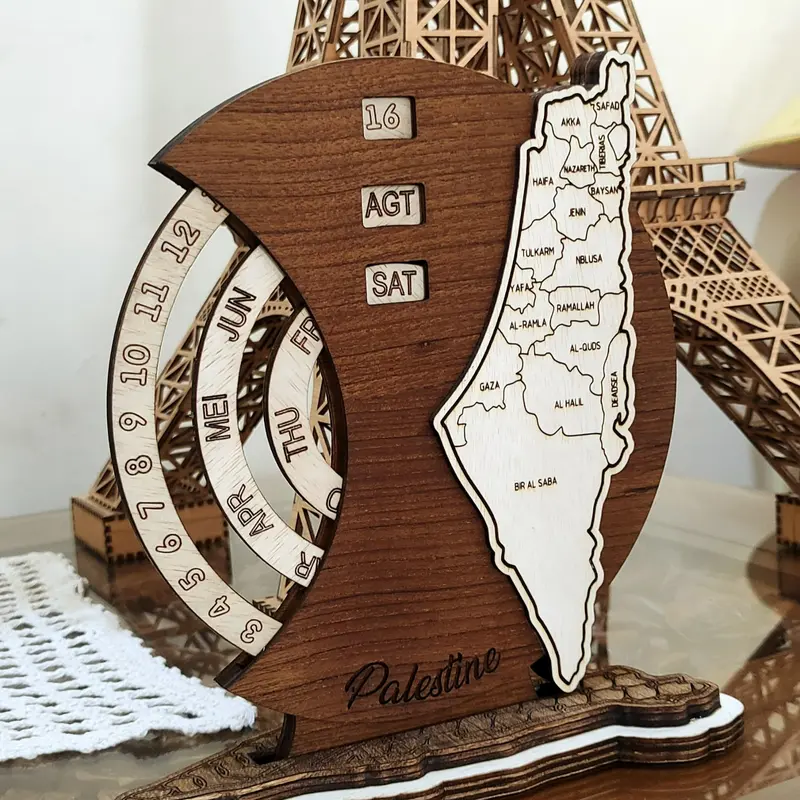 Kalendar Kayu Sepanjang Waktu Motif Peta Palestina 2