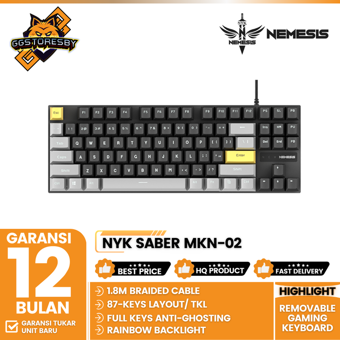 Gambar NYK Nemesis SABER MKN-02 REMOVEABLE Mechanical Gaming Keyboard - Black-Grey, Blue dari GGSTORESBY Kota Surabaya 5 Tokopedia