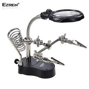 Ezren TE-801 Kaca Pembesar Penjepit PCB + Lampu Holder 3.5x 12x AAA