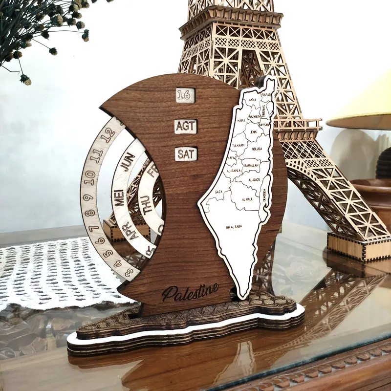 Kalendar Kayu Sepanjang Waktu Motif Peta Palestina 0