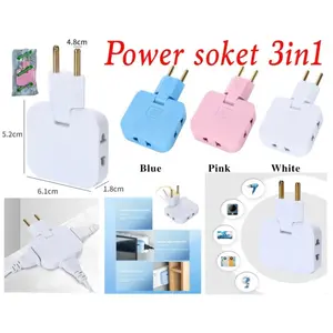 3in1 Power Socket Plug In Stop Kontak Steker Lipat Colokan Steker Lipat/Folding Socket/Power Converter Steker Sambungan Colokan