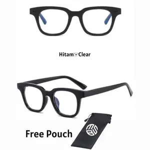 Kacamata Hitam Kaca Bening Frame Hitam Lensa Clear Sunglasses Eyewear Retro